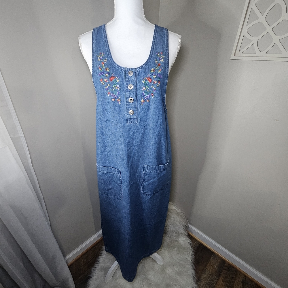 Embroidered Denim Sleeveless Dress